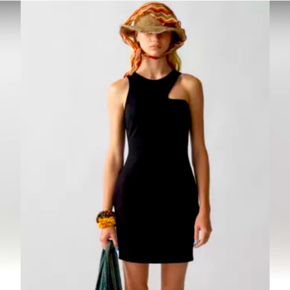 Urban Outfitters Victoria Asymmetrical Racerback Minidress Size  L in Black NWT